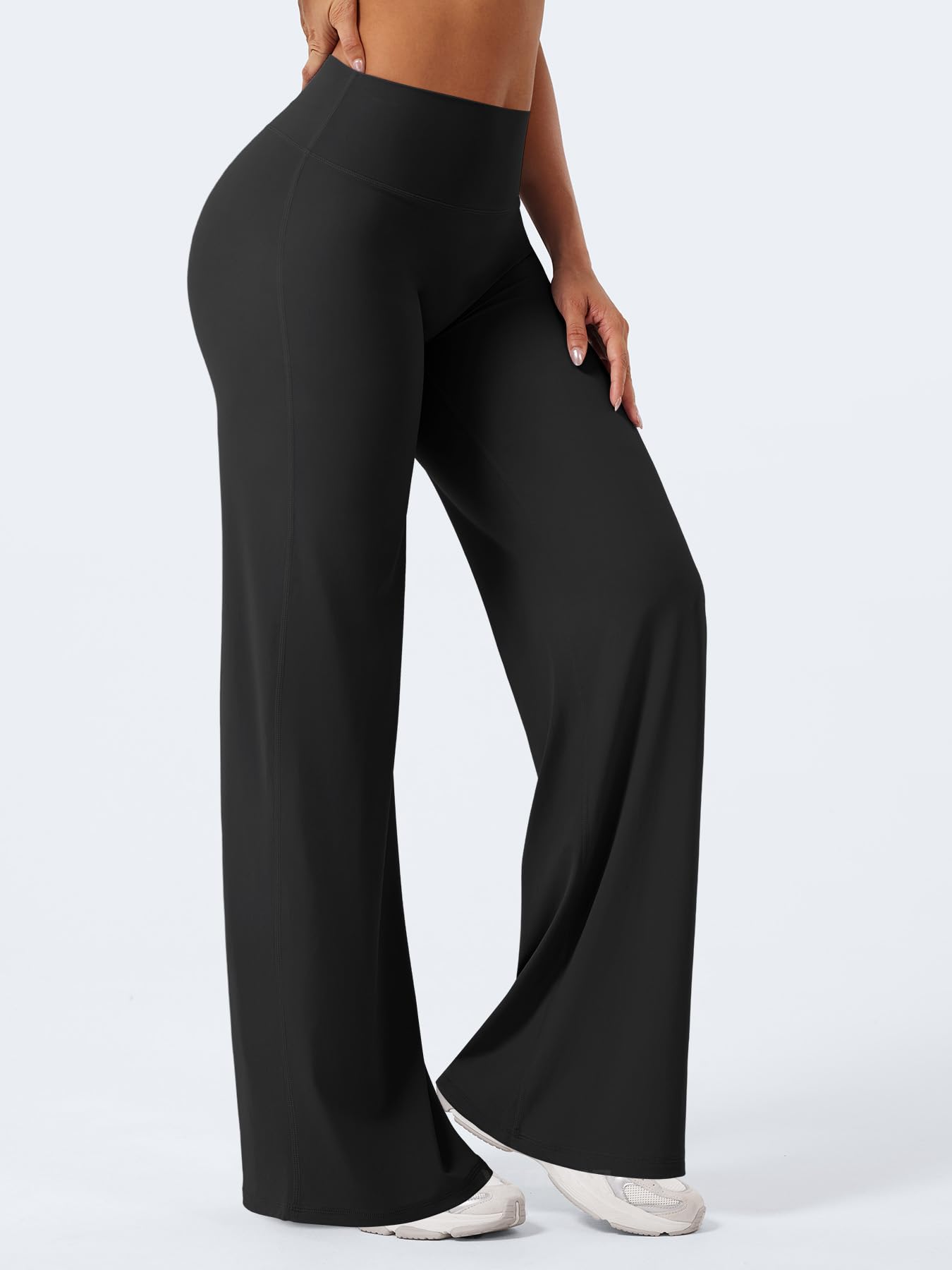 YEOREO Workout Womens Straight Leggings 33" Thin Fleece Yoga Pants Black L