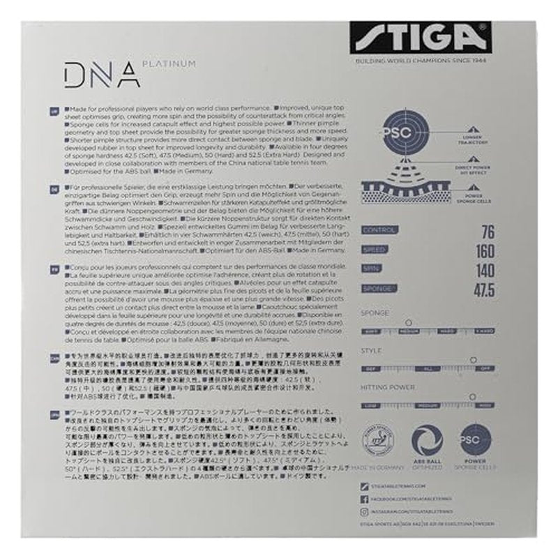Stiga DNA Platinum M Table Tennis Rubber | Medium Hard Professional Table Tennis Sheet for Maximum Control & Powerful Spins - Full Stroke Control - Made in Germany