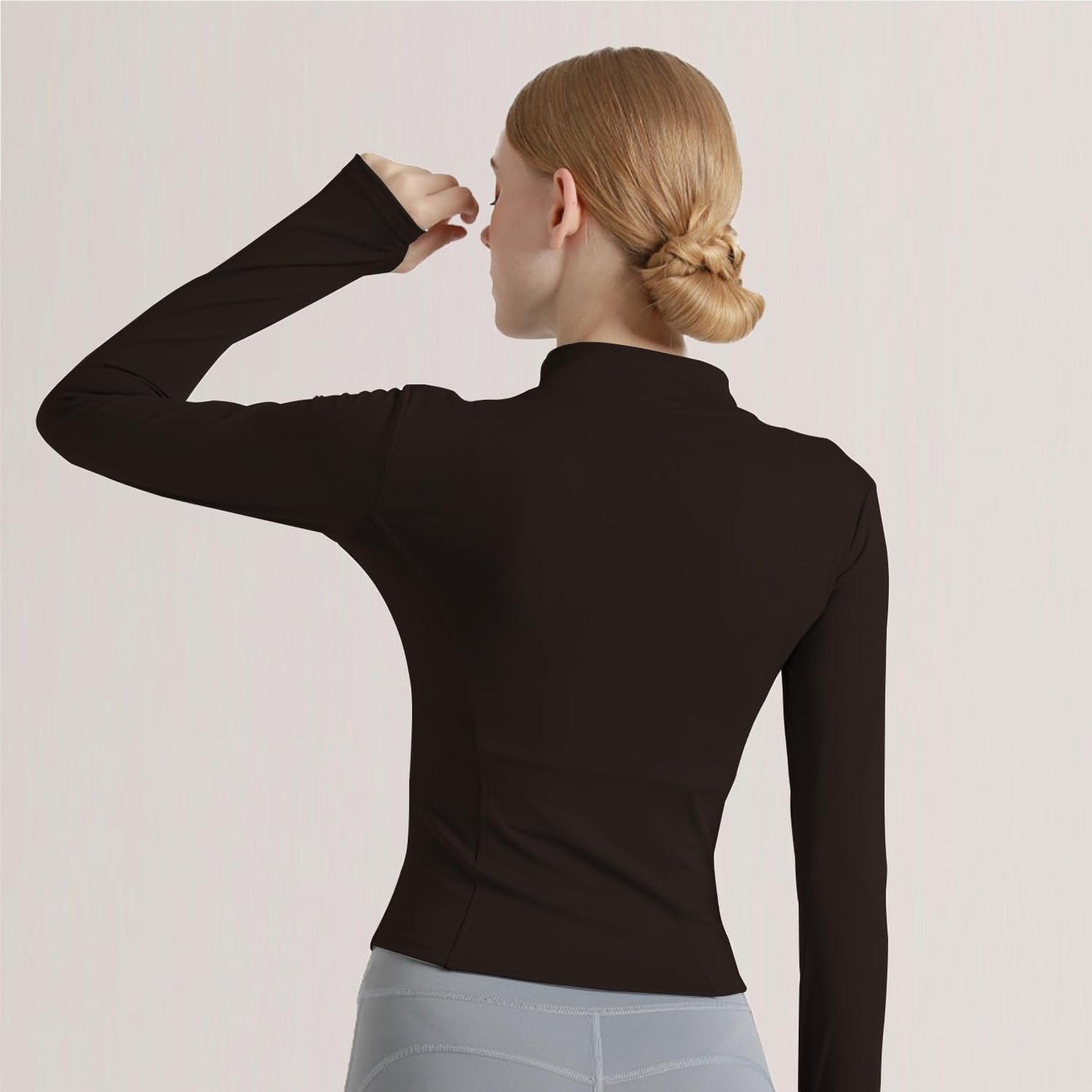 Ncvtang Women's Cropped Lightweight Stretchy Running Track Jackets Full Zip Slim Fit Athletic Tops with Thumb Holes(Coffee,XS)