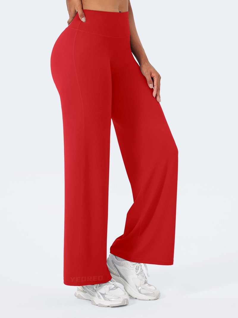 YEOREO Workout Leggings Womens No Front Seam Straight Leggings 29" High Waist Buttery Eddiy Gym Yoga Pants Red S