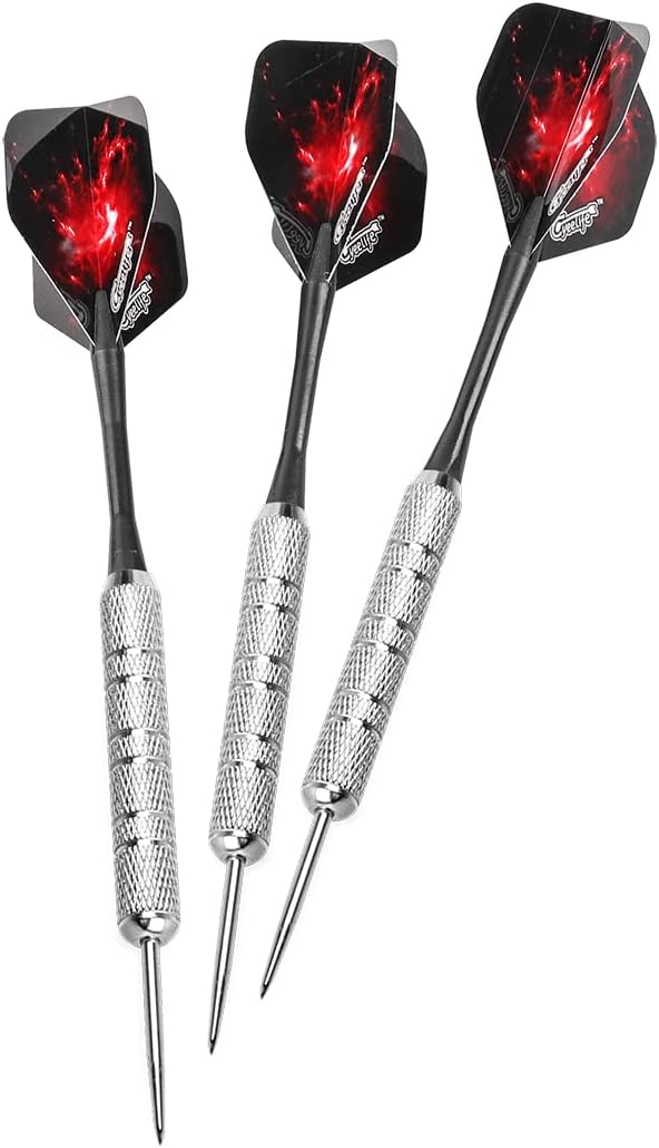 Steel Tip Darts Set - Complete Set with Shafts, Protectors, Extra Flights & Sharpener | Perfect for Game Night