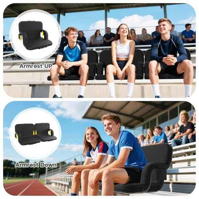 Stadium Seats with Back Support - Portable Bleacher Chairs with Back and Cushion, 6 Adjustable Positions Pdded Bleacher Seat for Sport Events Camping Fishing