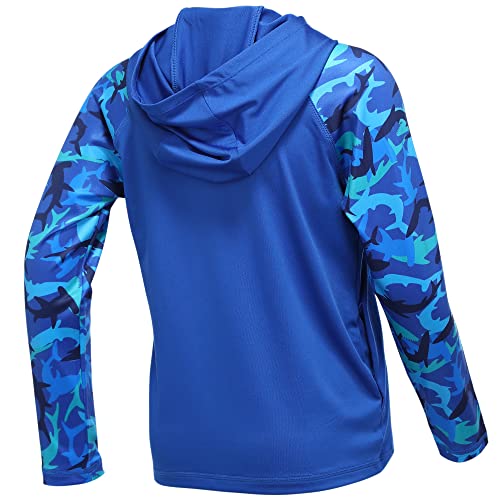 Boys UPF 50+ Swim Hooded Shirt with Pocket/Non-Pocket, Youth Kids SPF UV Sun Protection Rash Guard Long Sleeve Fishing Shirts
