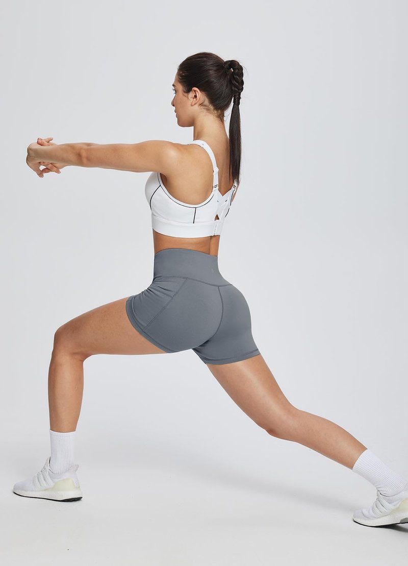baleaf Gym Workout Shorts Women 3" Biker Yoga Spandex Running Volleyball Tummy Control Compression Short with Pockets Grey XL