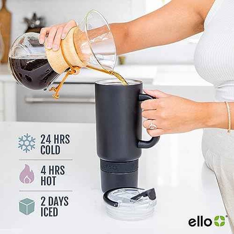 Ello Port 40oz Tumbler with Carry Loop & Integrated Handle, Vacuum Insulated Stainless Steel Reusable Water Bottle, Travel Mug with Leak Proof Lid & Straw, Perfect for Iced Coffee & Tea, Matcha