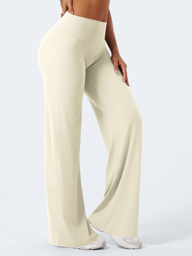 YEOREO Workout Leggings Womens No Front Seam Straight Leggings 33" Thin Fleece High Waist Buttery Eddiy Gym Yoga Pants Apricot White XL