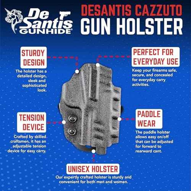 Desantis Cazzuto OWB Holster - Holster OWB, Compact Holster, Lightweight Paddle Holster, Compatible with FN 509, FN 509 Tactical, FN 509C (with or Without Reflex Sights) - Right Hand Draw, Black