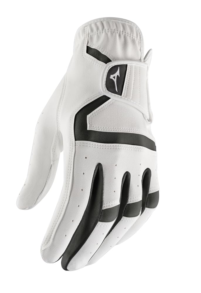 Mizuno Mens MX Synthetic Leather Golf Glove, Left Hand White/Black, Medium