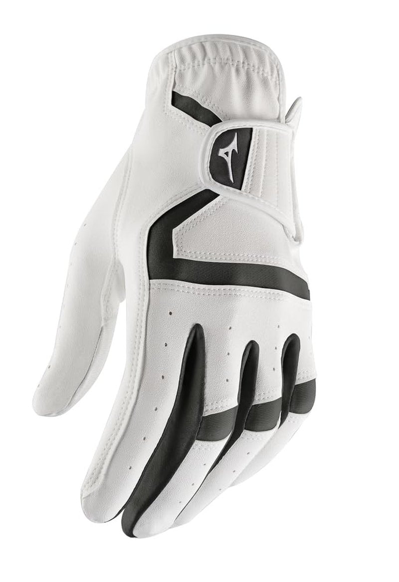 Mizuno Mens MX Synthetic Leather Golf Glove, Left Hand White/Black, Medium