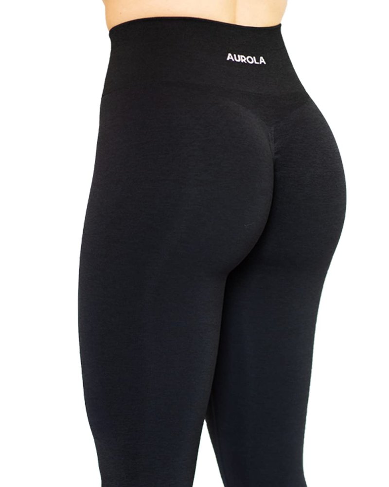 AUROLA Workout Leggings for Women Seamless Scrunch Tights Tummy Control Gym Fitness Girl Sport Active Yoga Pants-25'' (M, Black)
