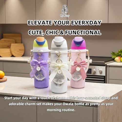Owala Accessories for Water Bottle 24oz 32oz 40oz, Handle Strap and Cute Butterfly Bow Charms Decorations, Fits Owala Free Sip Kids Bottles and Coffee Tumbler, Also for Stanley Cup Accessories
