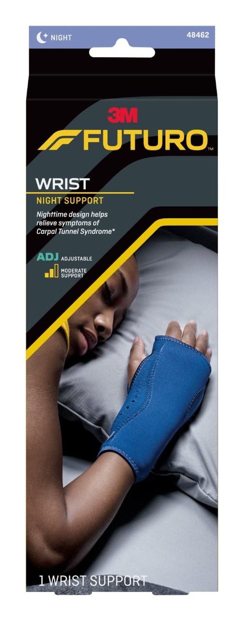 Futuro Night Wrist Sleep Support Brace, Adjustable Nighttime Splint for Carpal Tunnel Relief, Cushioned Beads and Removable Stabilizer, Fits Left or Right Hand (2-Pack)