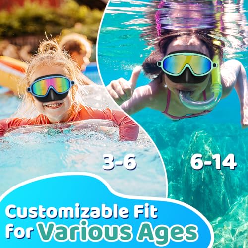 Vvinca Swim Goggles with Nose Cover, 2 Pack Wide View Diving Mask Anti-Fog UV No Leak Toddlers Swimming Goggles for Kids 3-15