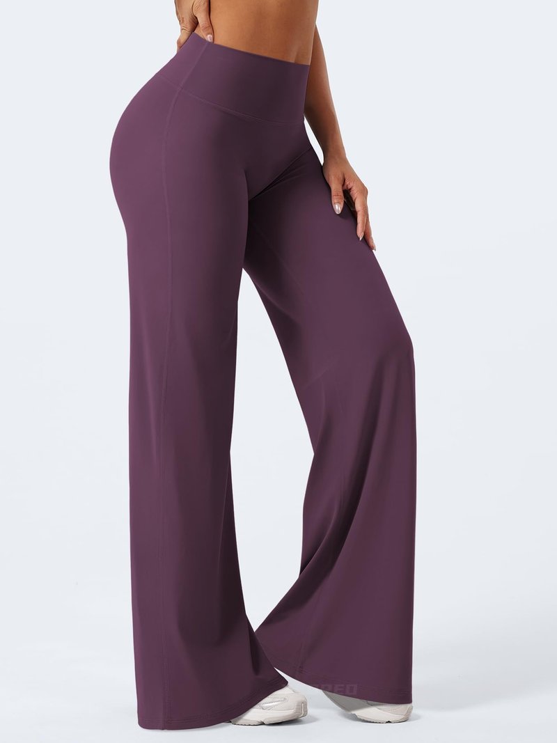 YEOREO Workout Leggings Womens No Front Seam Straight Leggings 35" High Waist Buttery Eddiy Gym Yoga Pants Black Berry Purple L