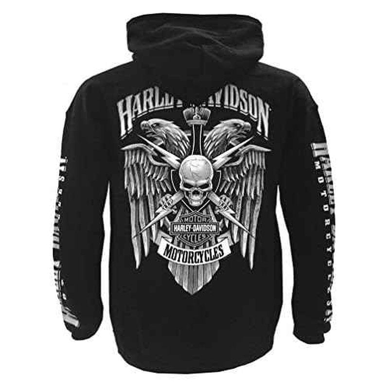 Harley-Davidson Men's Lightning Crest Pullover Hooded Sweatshirt, Black