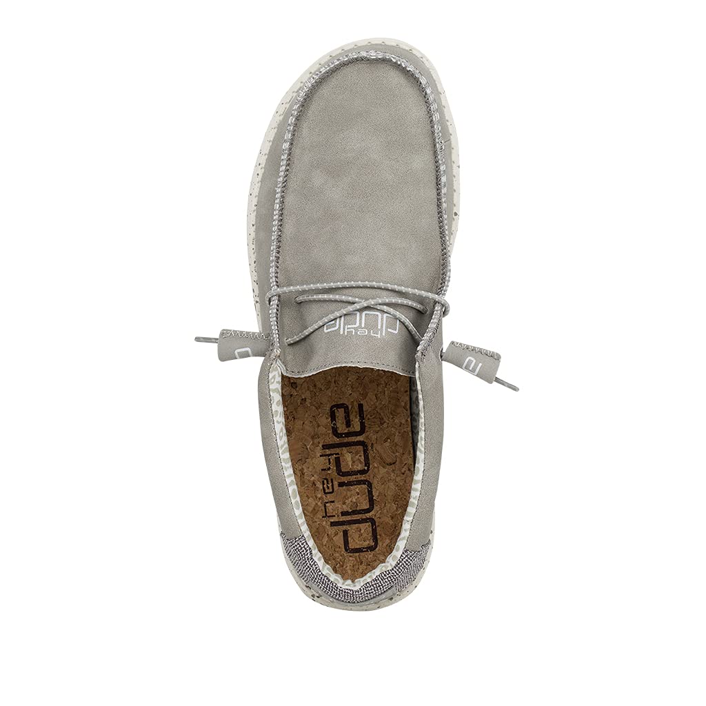 HEYDUDE Men's Wally Recycled Leather Silver Birch Size M9 | Men’s Shoes | Men's Lace Up Loafers | Comfortable & Light-Weight