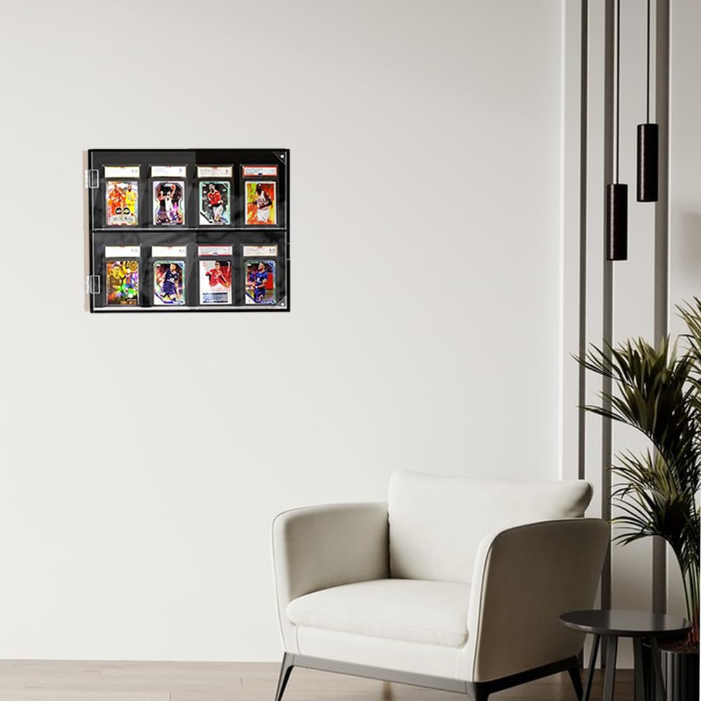 Acrylic Baseball Card Display Case, Trading Sports Card Frame Wall Mount with UV Protection Magnetic Door for Football Basketball Hockey Collection (Horizontalplate)