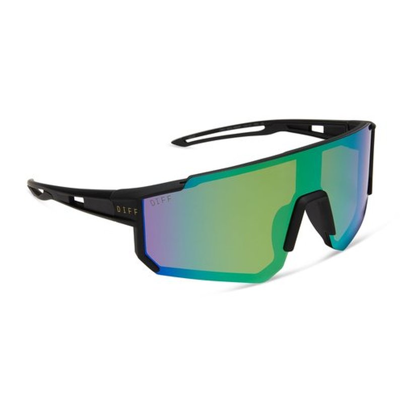 DIFF Sport Heat Lightweight Cycling Polarized Sunglasses UV400 Protection, Matte Black + Green Mirror