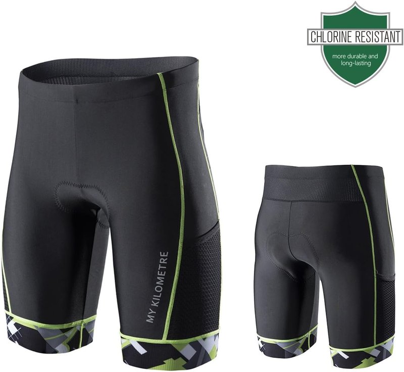 Mens Triathlon Shorts - Adjustable Drawstring & Easy Reach Pockets - Chamois for Long-Distance Races