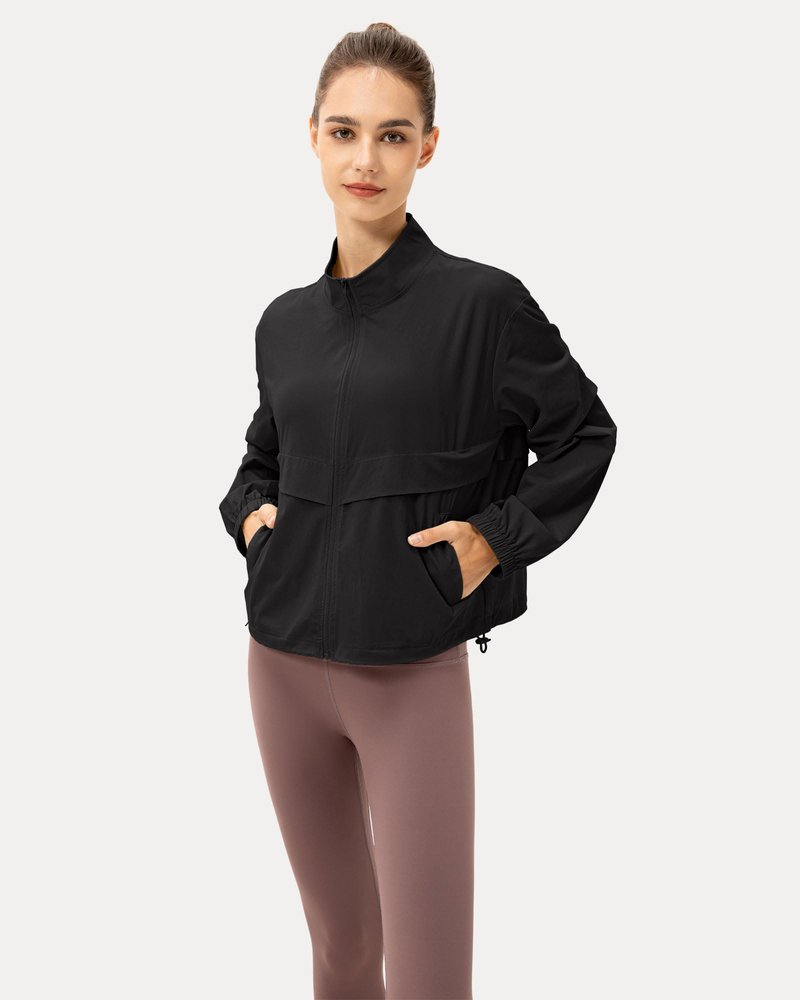 Locachy Women's Lightweight Zip Up Athletic Jacket Stand Collar Windproof Sun Protection Workout Outdoor Jacket Black XL