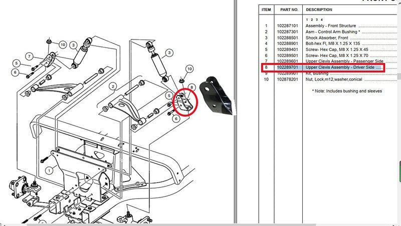 Golf Cart Club Car Driver Side Clevis | Precedent Driver Clevis Replace OEM # 102289701