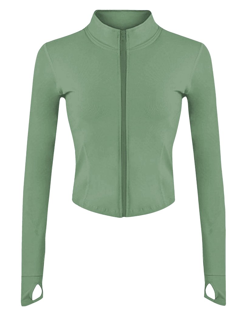 Lviefent Womens Lightweight Full Zip Running Track Jacket Workout Slim Fit Yoga Sportwear with Thumb Holes (Green-XL)