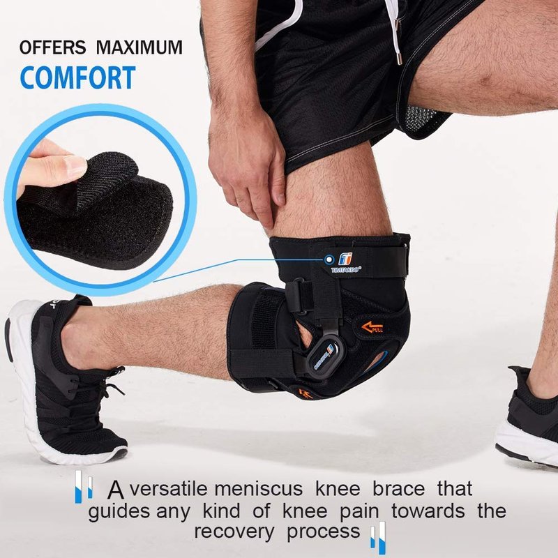 T TIMTAKBO Hinged Knee Brace,GEl Patella Support with Removable Dual Side Stabilizers,Knee Support for Meniscus Tear,Relieves ACL,Arthritis(L fit Upper 19-23"/Lower 16-20")