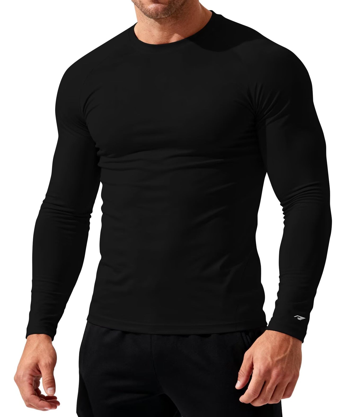 RGJU Long Sleeve Athletic Shirt Men Slim Fit Outdoor Running Thermal Crewneck Tops Base Layer T-Shirt Moisture Wicking(Black,M)