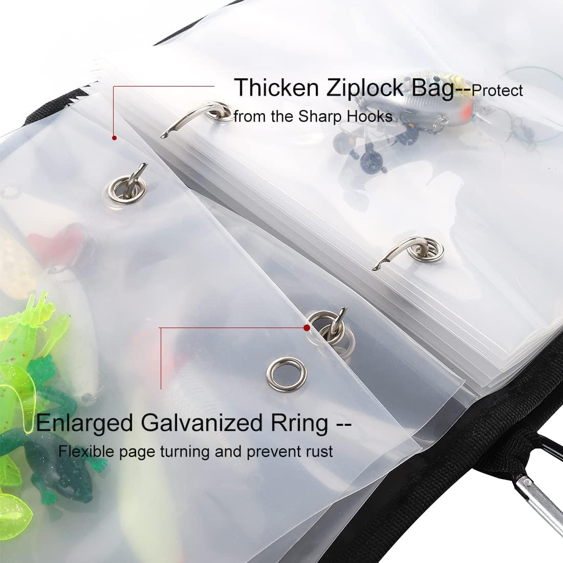 Fishing Tackle Binder - Organized Storage Wallet for Soft Worms, Rigs & Jigs | Includes 15 Transparent Ziplock Bags