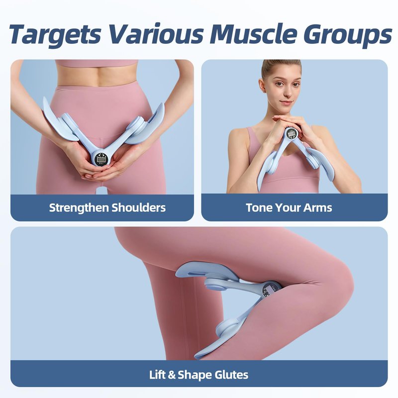 Lqyom Thigh Trainer with Display Counter, 360° Pelvic Floor Trainer, Inner Thigh Exerciser for Women, Hip and Leg Workout Device for Postpartum Recovery Home Gym Fitness Equipment,Blue