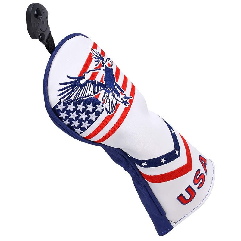 PLUSKER Fairway Wood Head Cover - Patriotic USA Flag and Eagle Embroidery Design Golf Club Protector, Waterproof PU Leather Headcover for Golf Course and Travel Protection