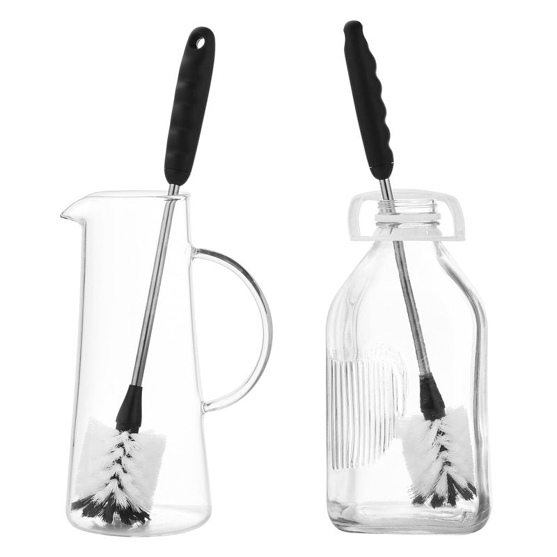 ALINK 5 Pack Bottle Brush Cleaning Set with Holder, Bottle Cleaner with Stand, Straw Nipple Lid Brush for Stanley, Yeti, Owala Tumblers, Starbucks, Mason Jar, Glasses, Jugs - Black