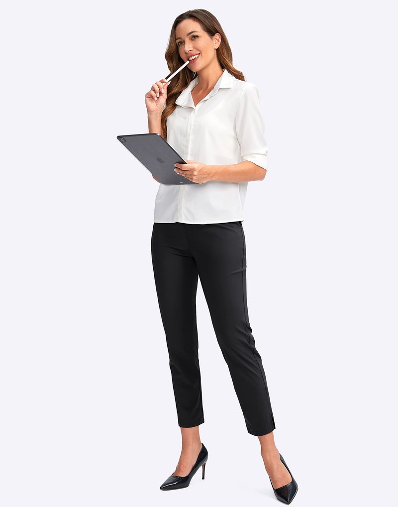 YYV Women's Golf Pants Stretch Work Ankle Pants High Waist Dress Pants with Pockets for Yoga Business Travel Casual(Black Large)