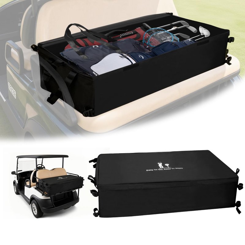 Golf Cart Storage Bag, Golf Cart Accessories Compatible with Yamaha, Club Car, EZGO, Cargo Box with Strong Buckles & Adjustable Straps for 2+2 Passenger Golf Carts, No-Drill Design (Bag Only)