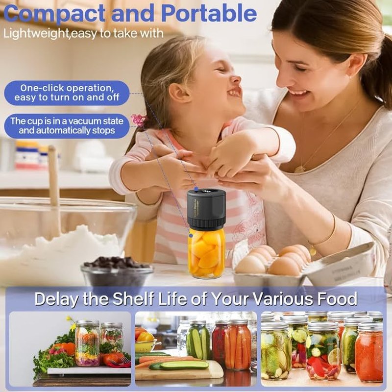 Electric Mason Jar Vacuum Sealer - Automatic Food Storage Sealer for Wide & Regular Jars | Portable Fermentation Kit