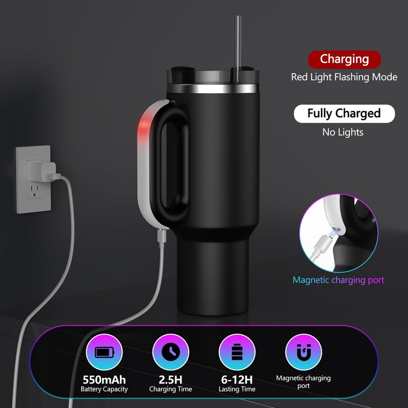 7 Modes LED Light-Up Tumbler Handle for Stanley Cup 40oz/30oz, Tumbler Handle with Pickup Music Rhythm Lights Use for Outdoor Party & Home, Birthday Christmas Valentine's Stanley Gift (H10 Black)
