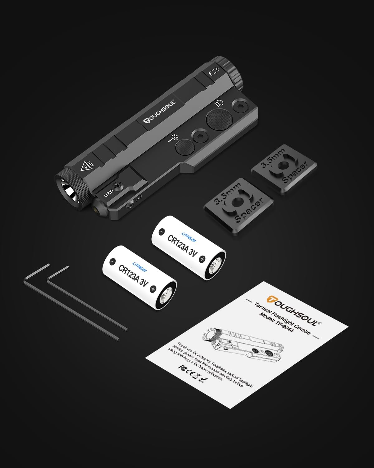 ToughSoul Mlok Flashlight Laser Sight Combo - 1450 Lumen Brightness with Green Laser & Strobe Function | Replaceable Battery Included