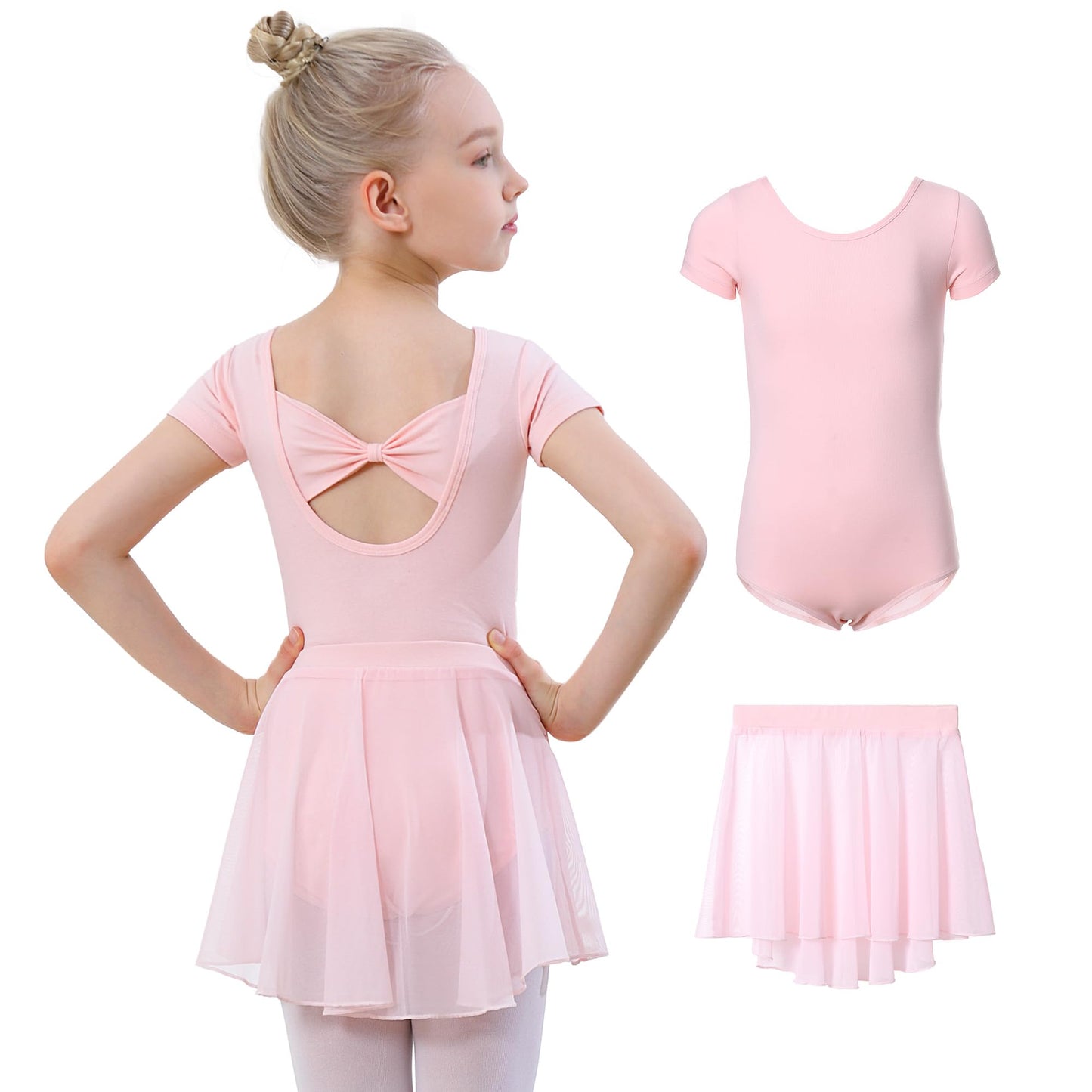 Pink Girls Ballet Leotards with Removable Skirt Toddler Dance Dress Combo