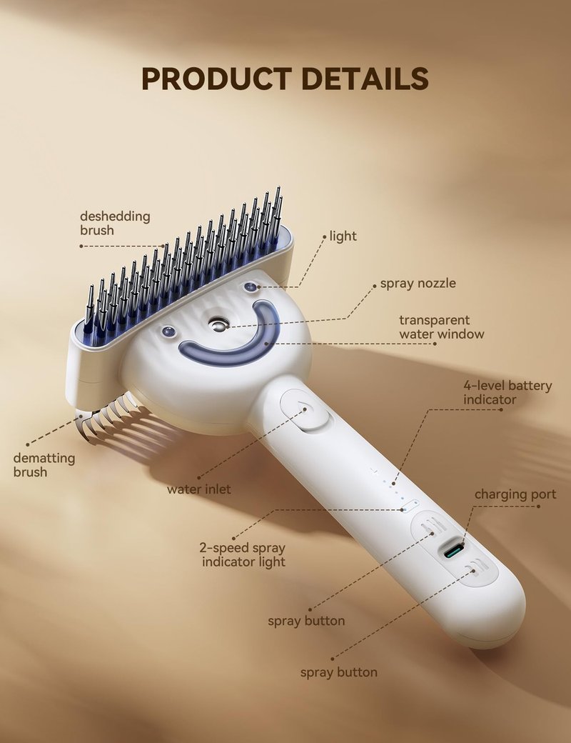 Dog Brush for Shedding with Steam, Dog Brush for Long Haired Dogs and Cats, Dual-Sided Dematting and Deshedding, Safe Non-Deforming Steel Pins, for Medium-Thick Coats Prone to Tangles & Shedding