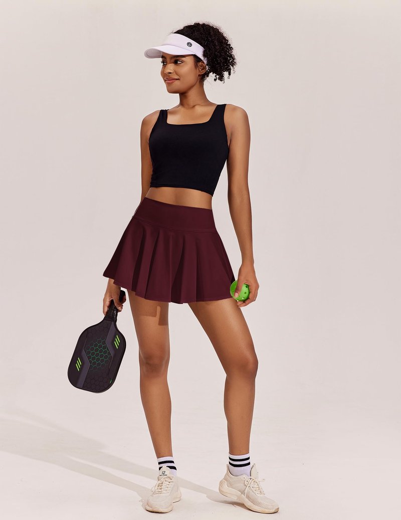 PINSPARK Tennis Skirts for Women High Waisted Athletic Golf Skorts with Pockets Shorts Quick Dry Pickleball Skirt, Red Merlot XL