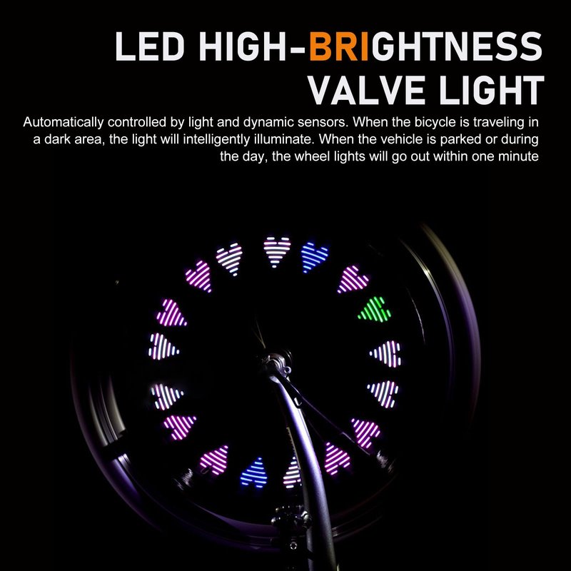 Arwrilt 2 PCS Led Bike Wheel Lights, Waterproof Bike Spoke Lights, Multi-Patterned Change Neon Flashing Lamp Bicycle Tire Valve Stem Light (Multicolored)