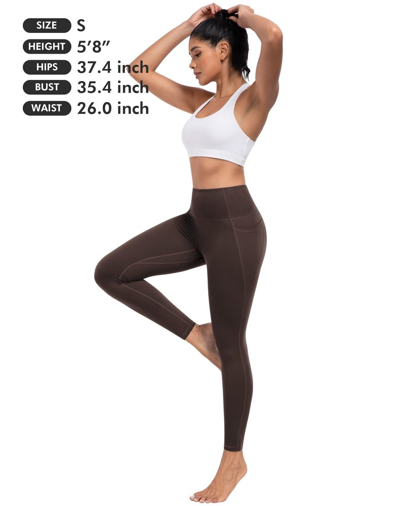 ATHVOTAR Leggings with Pockets for Women, 7 Packs High Waisted Workout Tummy Control Yoga Pants Black/Gray/Navy/Burgundy/Army Green/Dark Brown/Cassis XL