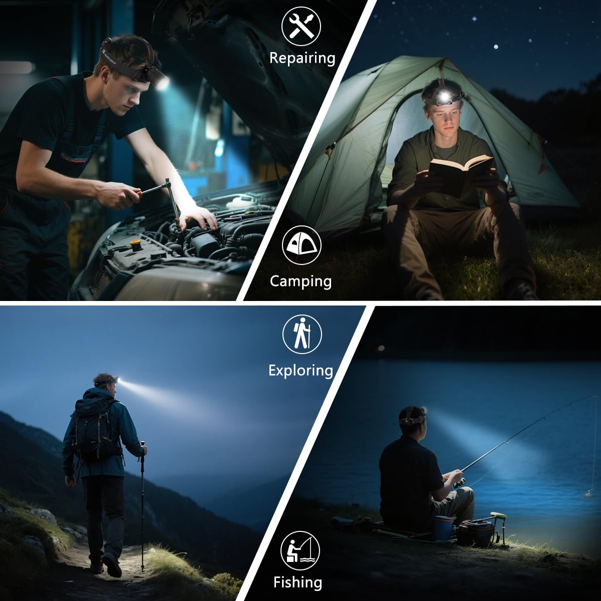 KYEKIO 3Pack Rechargeable Headlamps for Adults, 3000L Super Bright Head Lamps LED Rechargeable, 4Mode Head Lights for Forehead Hard Hat, Adjustable Focus 90°Headlight, Waterproof LED Headlamp Camping