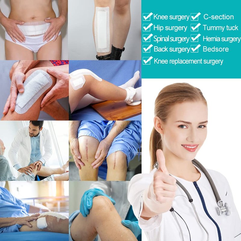 Waterproof Knee Replacement Surgery Adhesive Island Dressings Hip Surgery Shower Protector Bandage Patches for Long Incision Post Surgical Wounds Cover Breathable Bordered Gauze 4"x10"(Pack of 10)
