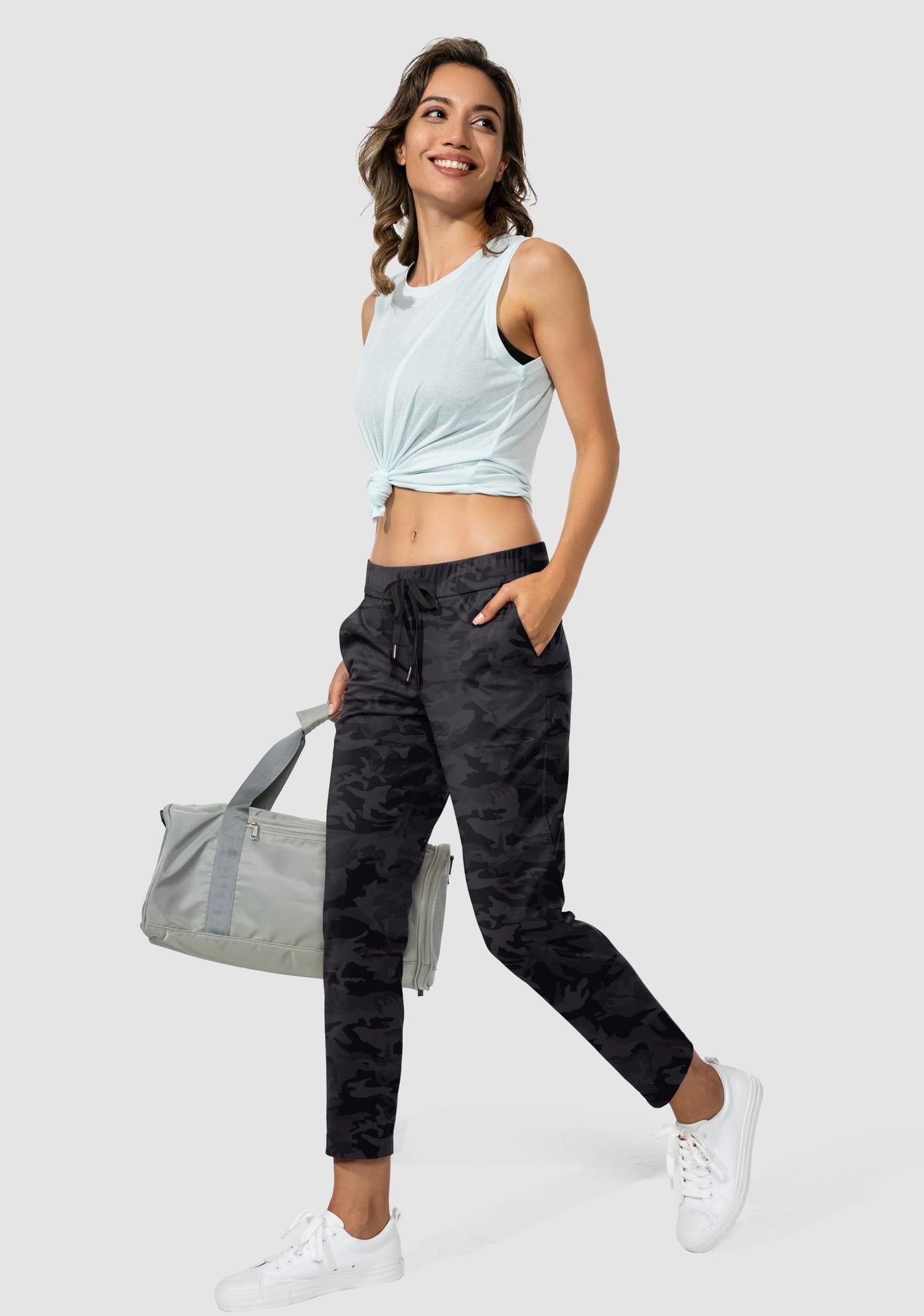 G Gradual Women's Pants with Deep Pockets 7/8 Stretch Sweatpants for Women Athletic, Golf, Lounge, Work (Black Camo, X-Small)