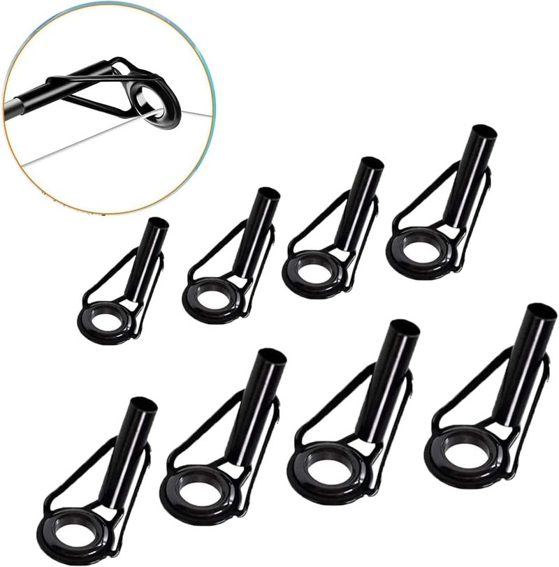 Fishing Rod Tip Repair Kit - 8 Pcs Micro Stainless Steel Ceramic Guides | Black Wear-Resistant Replacement Set