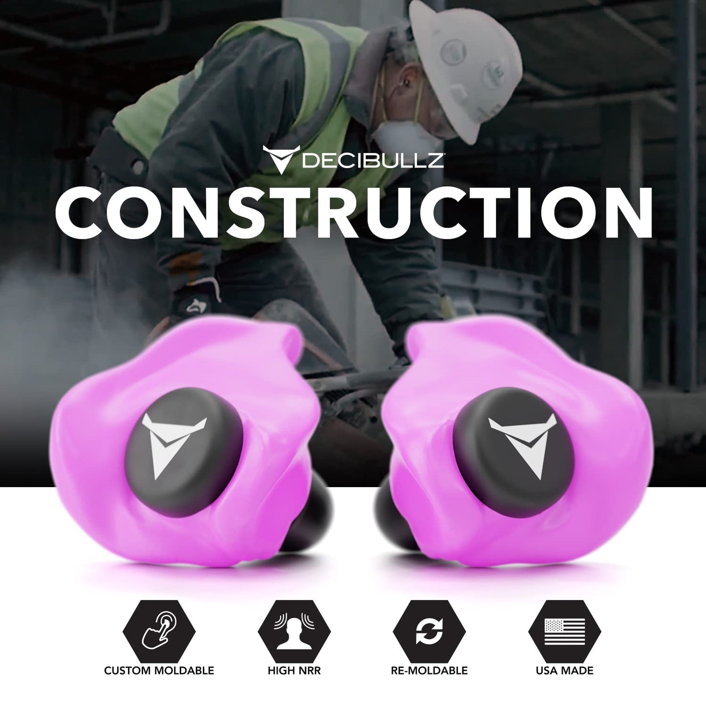 Decibullz - Custom Molded Earplugs, 31dB Highest NRR, Comfortable Hearing Protection for Shooting, Travel, Swimming, Work and Concerts (2 Pack)