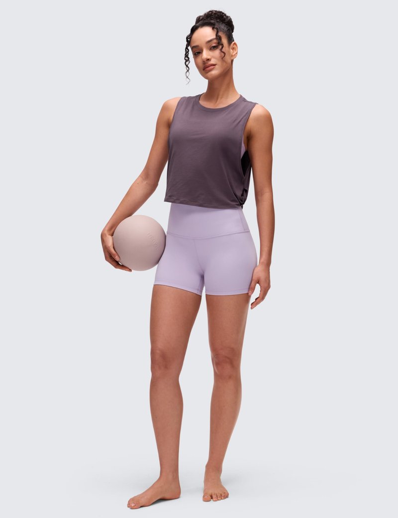 CRZ YOGA Pima Cotton Large Armhole Tank Tops for Women - Workout Sport Athletic Yoga Running Gym Loose Crop Sleeveless Shirts Purple Gray Large
