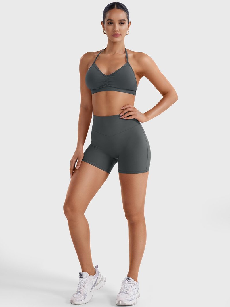 YEOREO SoftHue Women Workout Gym Shorts Impact 4.5" ScrunchHigh Waist Yoga Biker Shorts with Tummy Control Coal-M