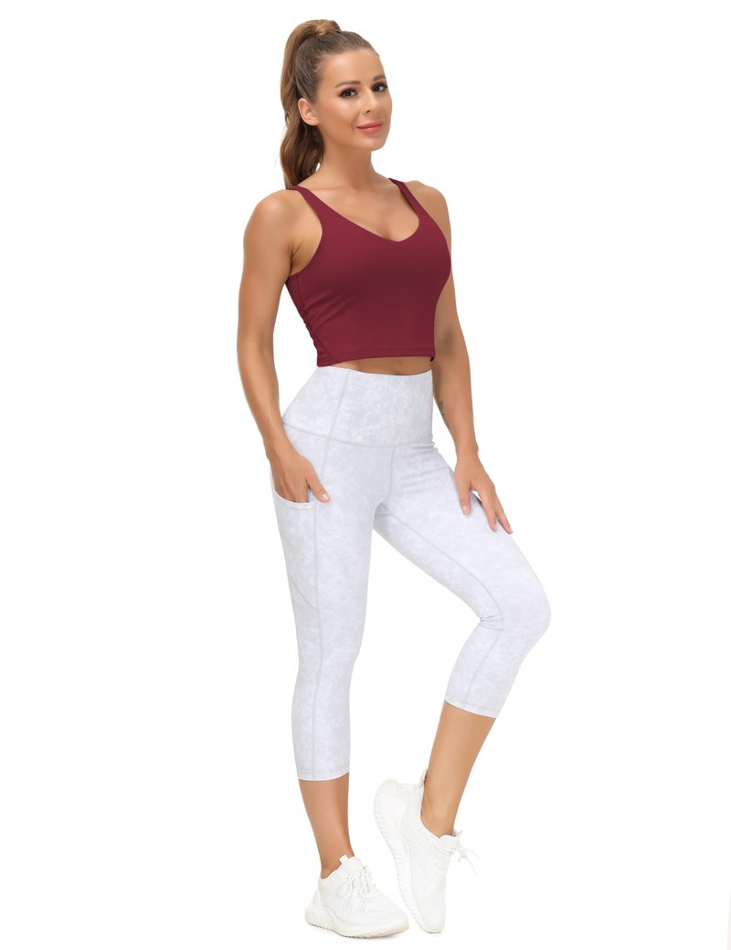 Women’s Longline Sports Bra Wirefree Padded Medium Support Yoga Bras Gym Running Workout Tank Tops Wine Red